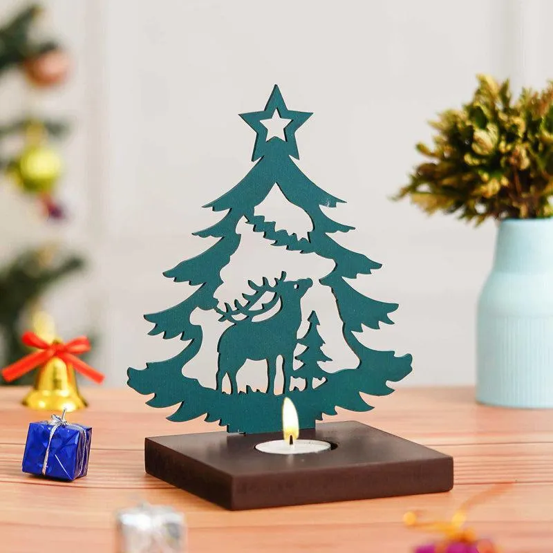Starlit Sleigh Wood Christmas Tea Light Holder - Green media 5