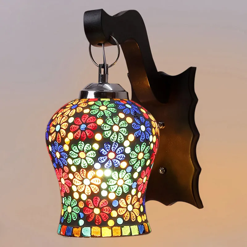 Delphi Mosaic Glass & Wooden Wall Lamp - Multicolor media 4