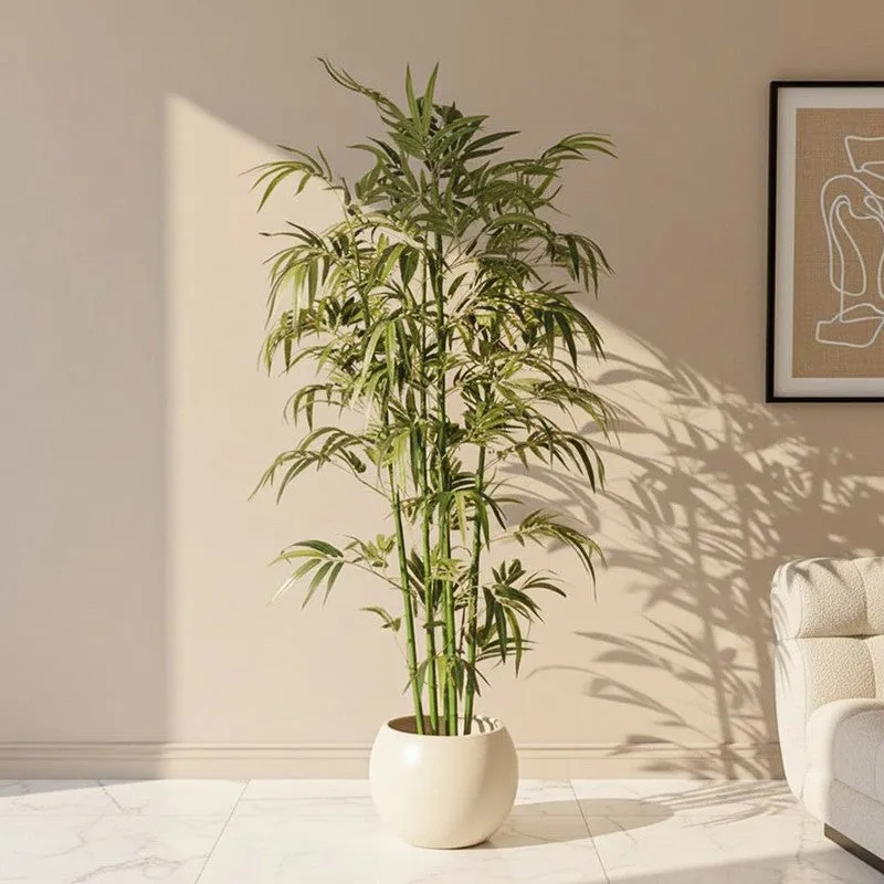 Faux Evergreen Bamboo Plant With Black Plastic Pot (6.89 ft) - Dark Green media 1