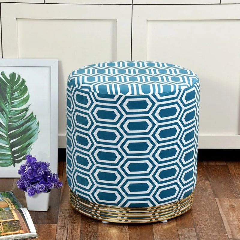 Hexora Geometric Velvet Pouffe - Blue media 1