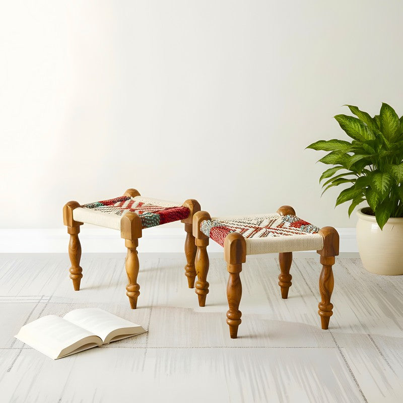 Ivrox Sheesham Wooden Stools (Multicolor) - Set Of Two