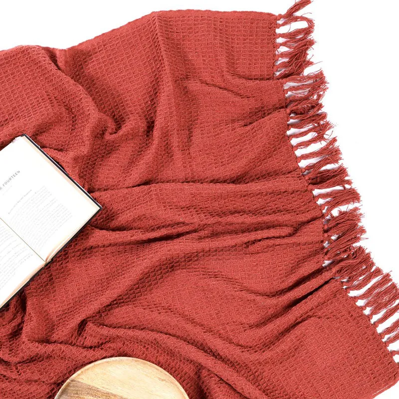 Toffee Mesh Cotton Throw with Tassels - Rust media 3