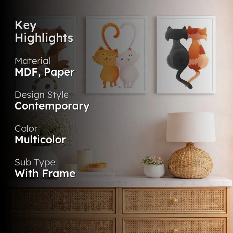 KittyLove Paper Wall Painting With MDF Frame - Set Of Three media 2