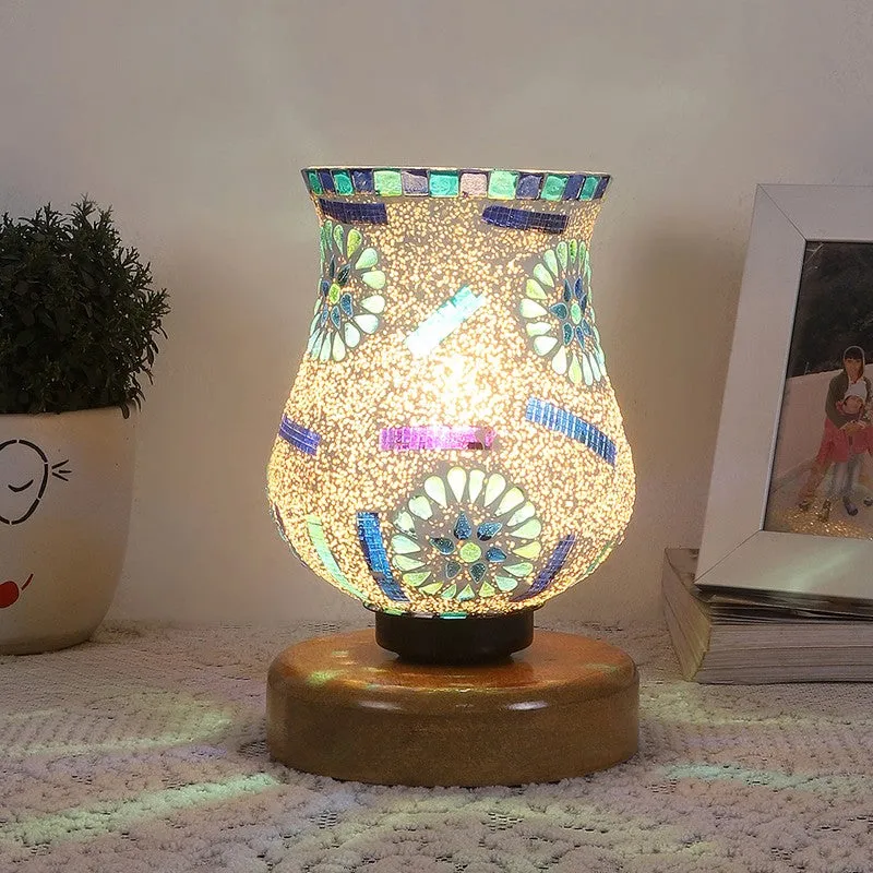 Feluxe Mosaic Glass Table Lamp With Wooden Base - Multicolor media 3