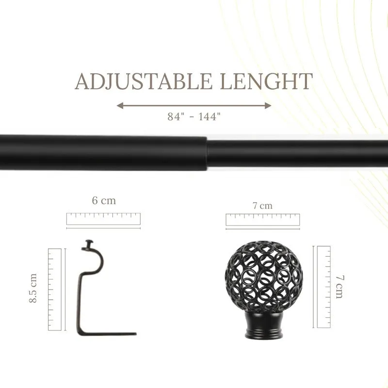 Filigrette Extendable 1" Single Curtain Rods With Round Finial & Brackets media 5