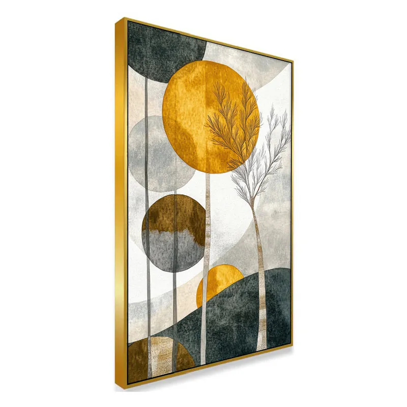Silence Of Trees Abstract Canvas Wall Painting With Frame - Gold media 4