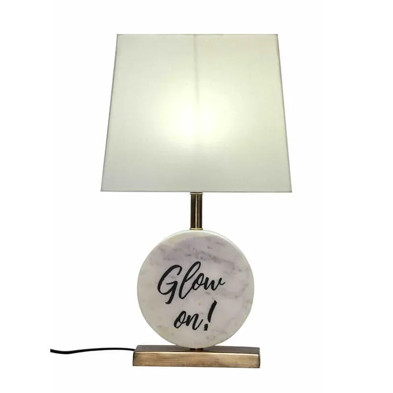 Glow On Marble & Brass Base Fabric Table Lamp - White media 3