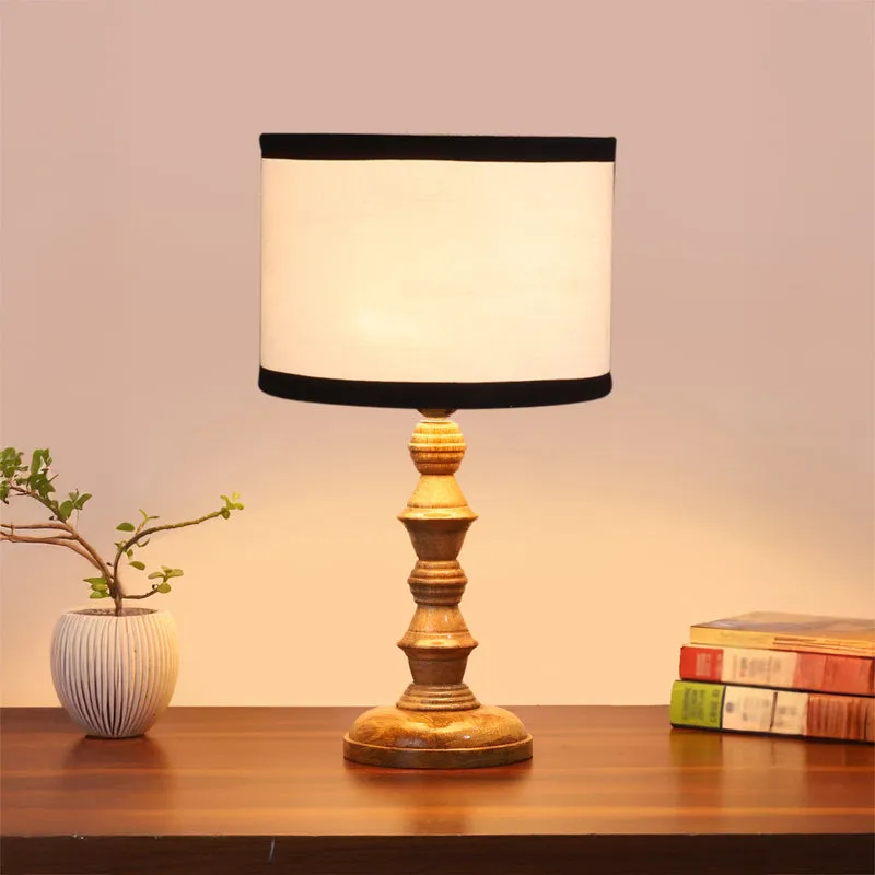 Cotin I Stripe Timber Wooden Table Lamp - White,Brown media 2