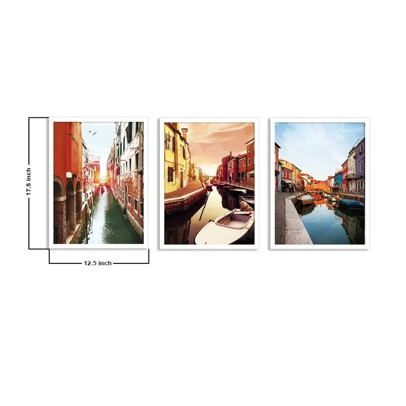 Riverlane Paper Wall Painting With MDF Frame - Set Of Three media 9