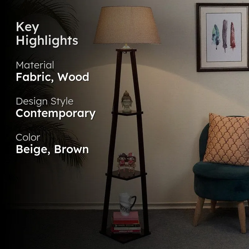 Camella Wooden Floor Lamp With Shelf - Beige media 2