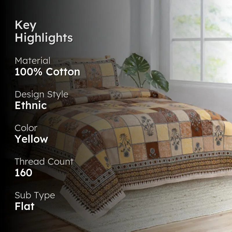 Girish Ethnic Cotton Bedsheet (Yellow) - 160 TC media 2