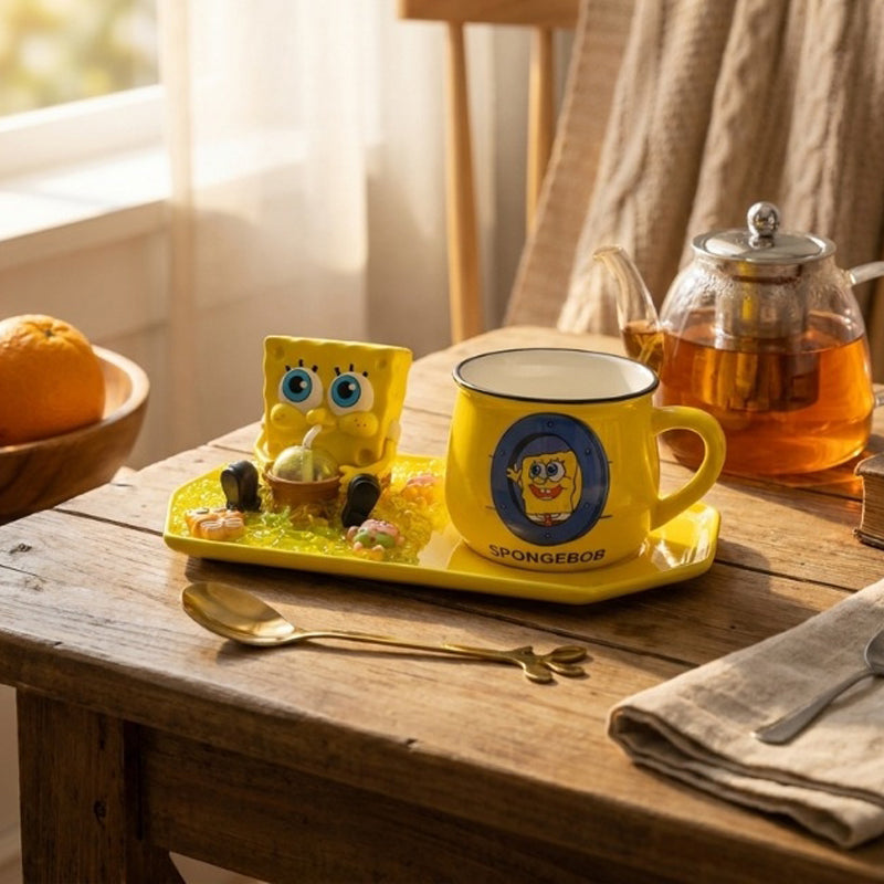 Splash SpongeBob Ceramic Coffee Mug With Tray (180 mL) - 180 mL