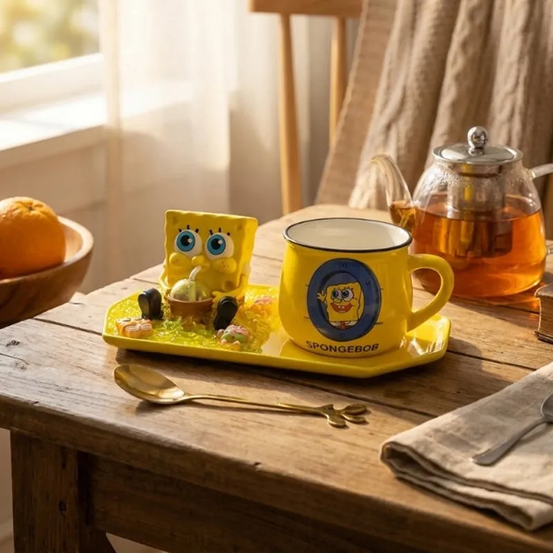 Splash SpongeBob Ceramic Coffee Mug With Tray (180 mL) - 1