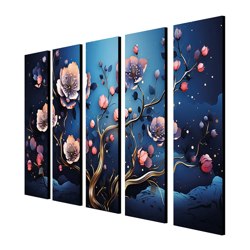 Midnight Fiora Canvas Wall Art - Set Of Five media 5