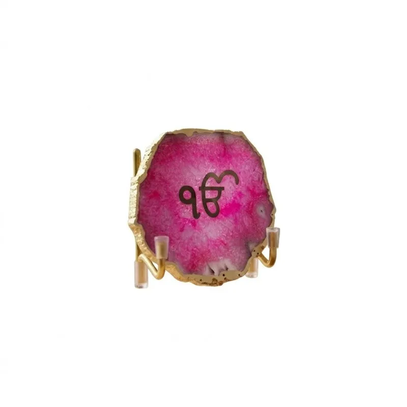 Ik Onkar Handcrafted Agate Religious Accent - Pink media 4