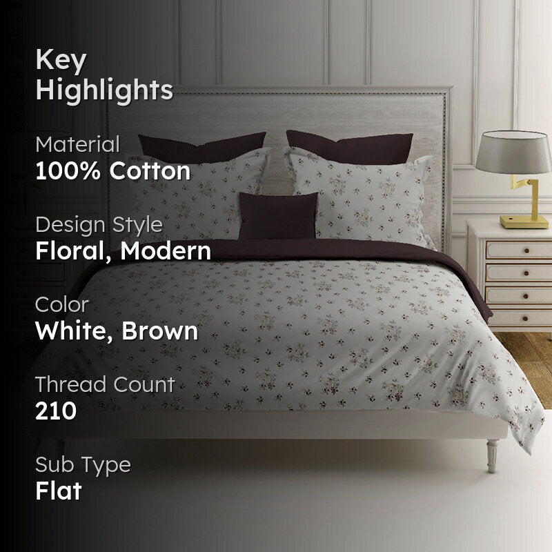 Swayam Florenca Floral Cotton Bedsheet (Brown) - 250 TC media 2