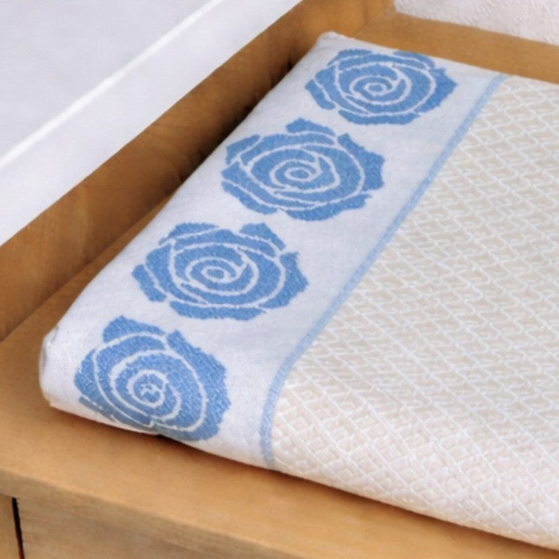 Rosette Cotton Bath Towel (Blue & White) - Set Of Two media 7