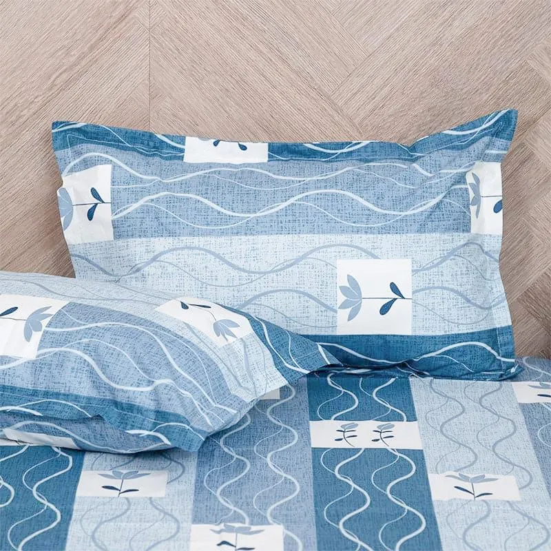 Shirava Wavy Cotton Bedsheet (Blue) - 144 TC media 4
