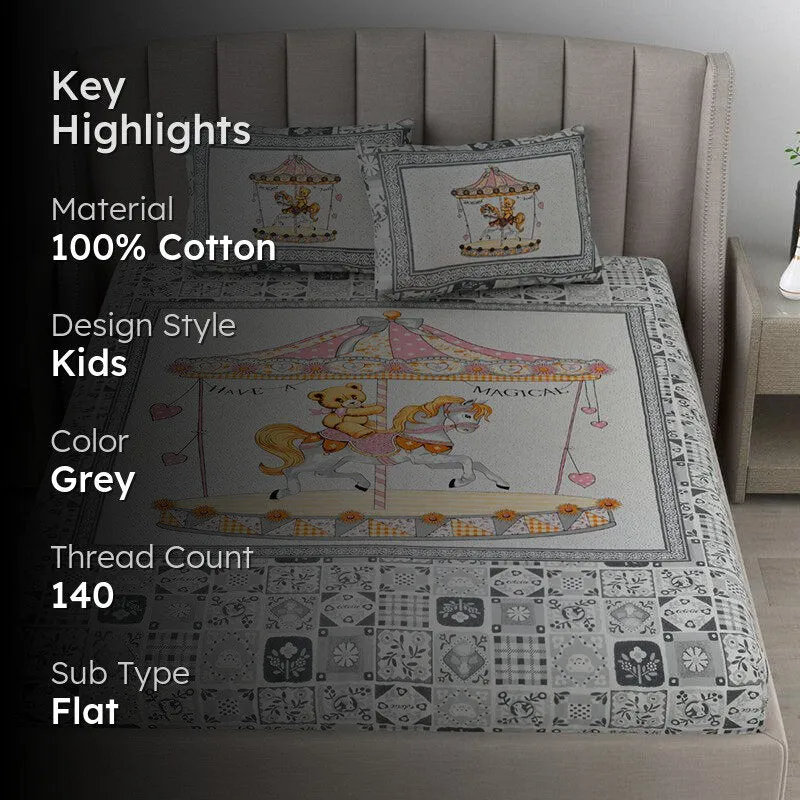 Candy Kingdom Kids Cotton Bedsheet (Grey) - 140 TC media 2