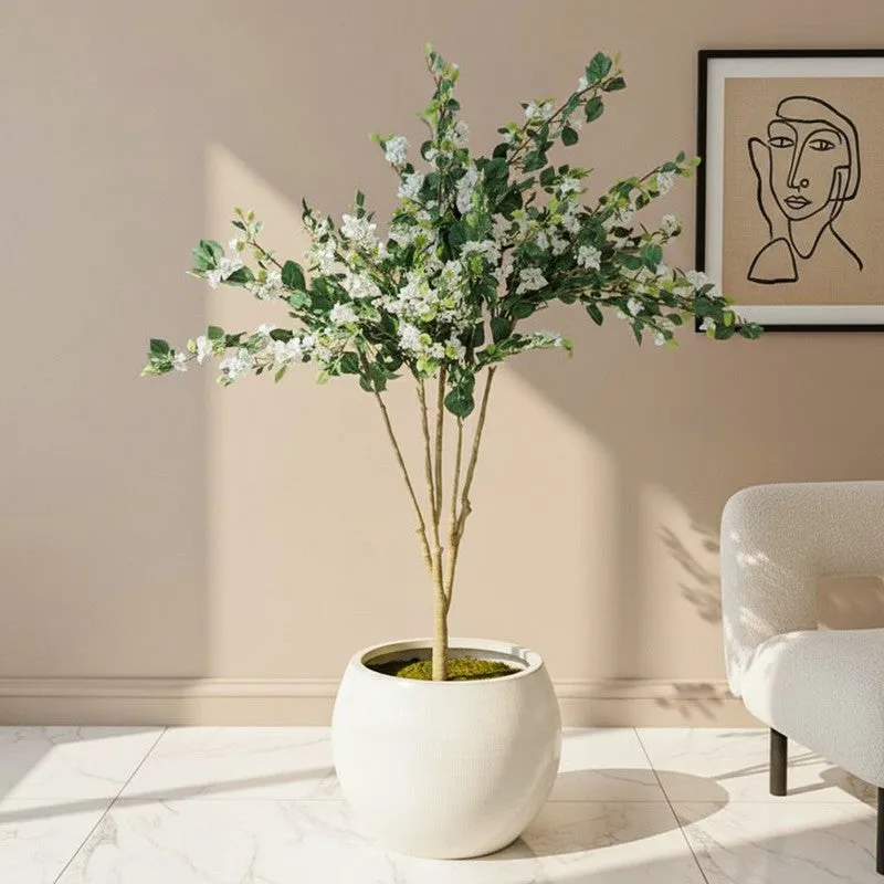 Artificial White Bougainvillea Plant With Black Fiber Pot - 6.3 Feet media 1