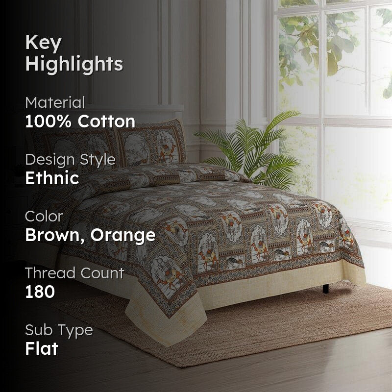 Niran Royal Courtyard Cotton Bedsheet (Orange) - 180 TC media 2
