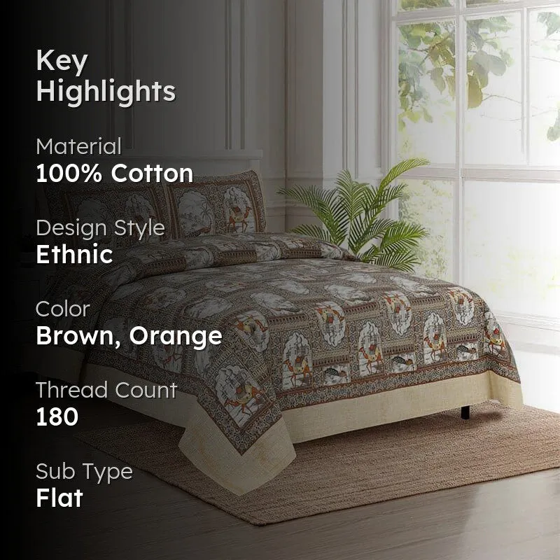 Niran Royal Courtyard Cotton Bedsheet (Orange) - 180 TC media 2