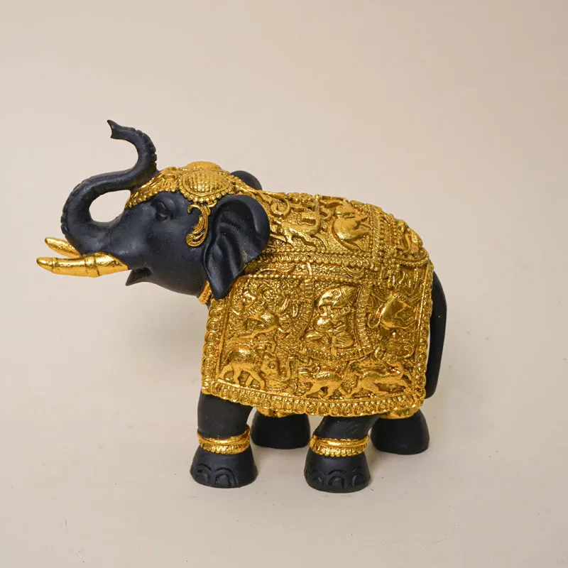 Gilded Gaja Resin Show Piece - Black & Gold media 1