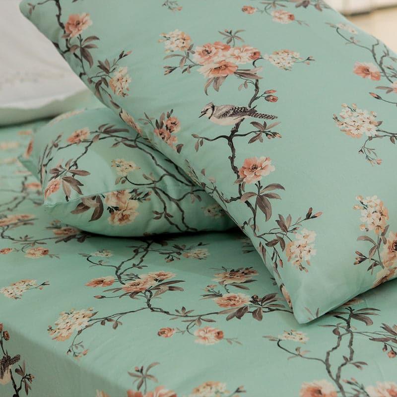Cherry Blossom Floral Cotton Bedsheet (Green) - 254 TC media 7