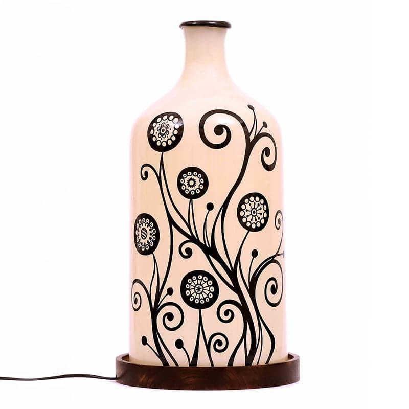 Swirl Art Hand Painted Glass Table Lamp - White,Black media 4