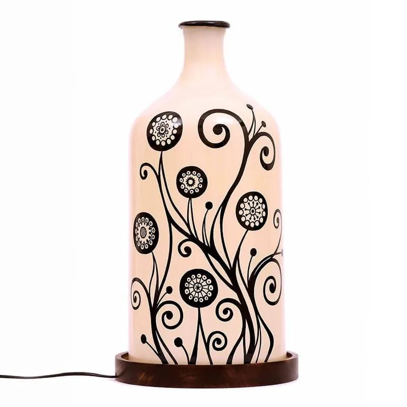 Swirl Art Hand Painted Glass Table Lamp - White,Black media 4