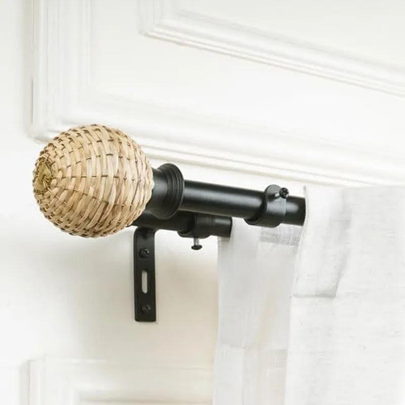 Rattan Duo Extendable 1" Double Curtain Rod With Round Finial & Brackets media 4