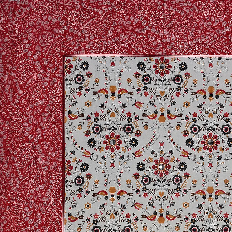 Aasiya Ethnic Cotton Bedsheet (Grey,Red) - 180 TC media 3