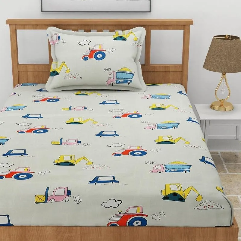 Truck Race Kids Microfiber Bedsheet  - 130 GSM media 1