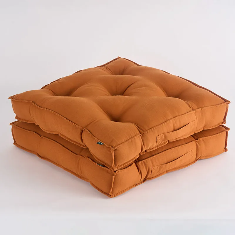 Cushflow Solid Cotton Floor Cushion (Brown) - Set Of Two media 4