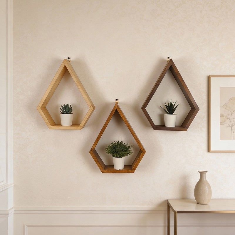 Gildwood III Diamond Shaped Wooden Wall Shelves - Set of 3
