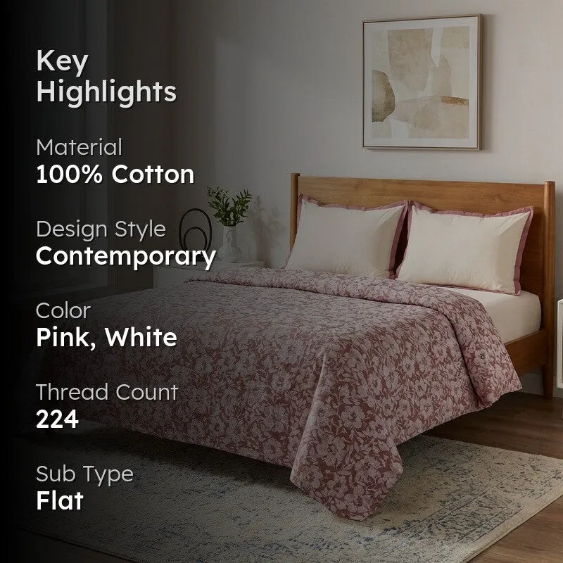 Blossom Breeze Cotton Bedsheet (Pink) - 224 TC media 2