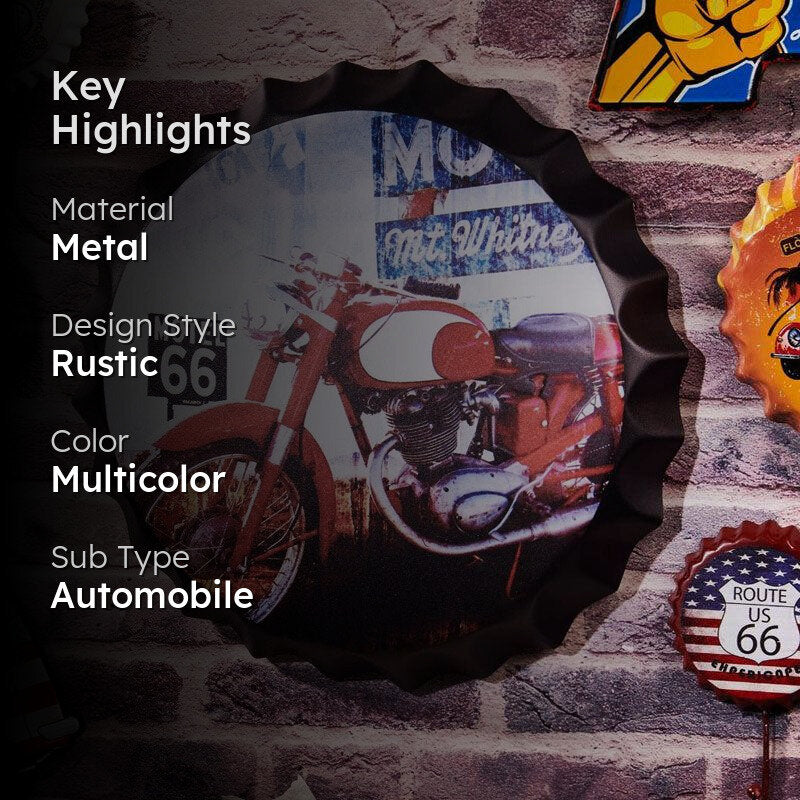 Route66 Red Bottle Cap Metal Wall Accent media 2
