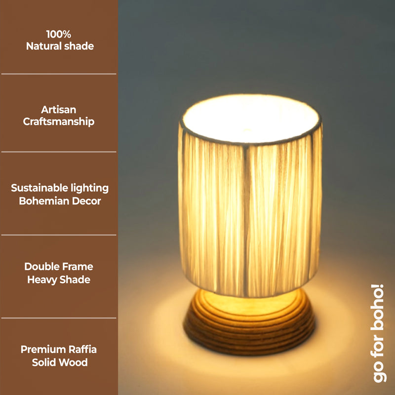 NoirLit Boho Mango Wood Table Lamp - Beige media 4