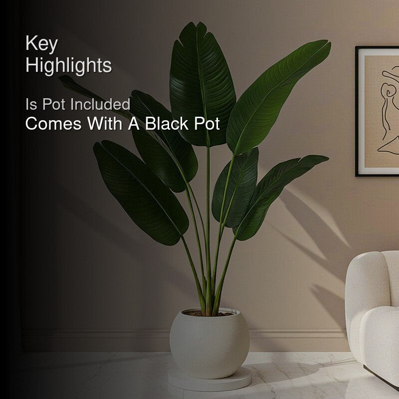 Faux Lush Bird of Paradise Plant With Black Plastic Pot (Dark Green) - 4 Feet media 2