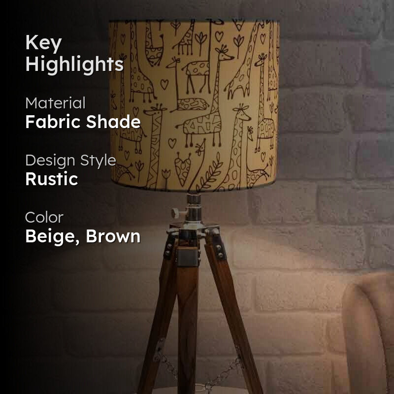 Nordic Tall Tales Wooden Tripod Fabric Table Lamp - Beige,Brown media 2