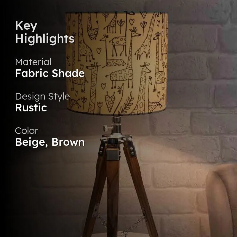 Nordic Tall Tales Wooden Tripod Fabric Table Lamp - Beige,Brown media 2
