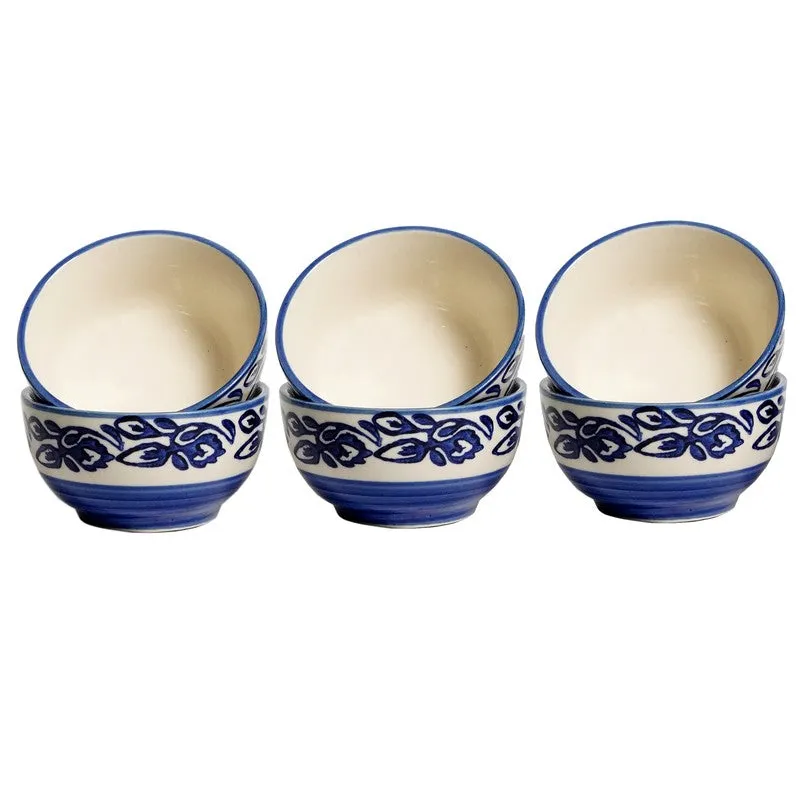 BiteNest Ceramic Snack Bowls (White,Blue, 150 mL Each) - Set Of Six media 4