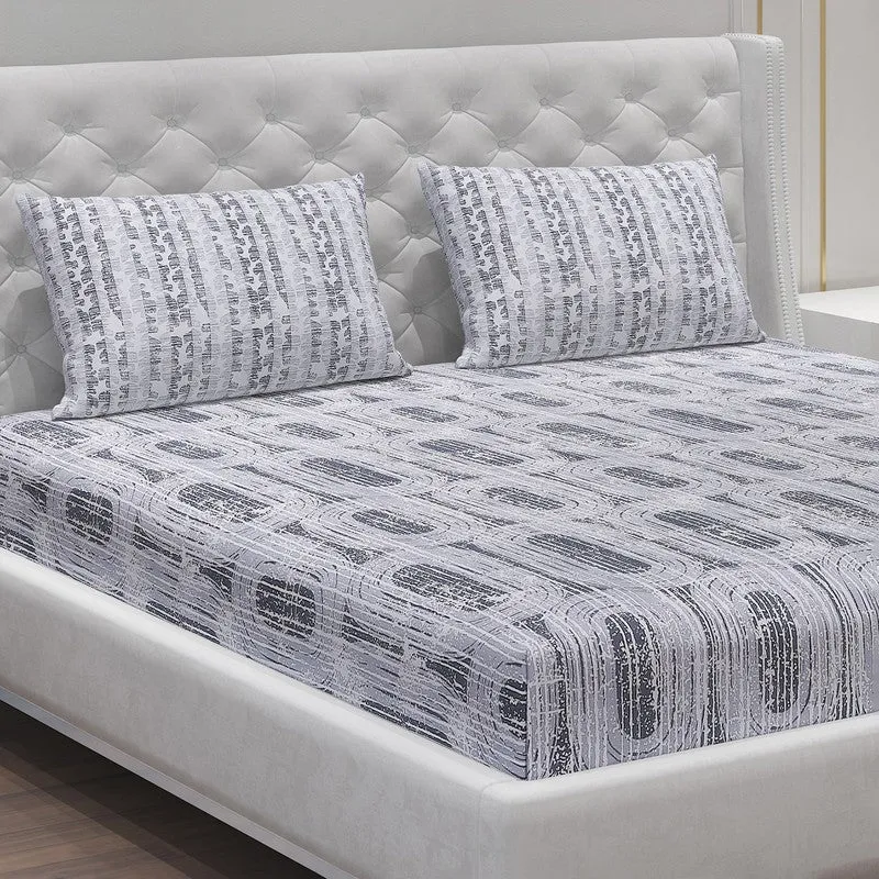 Monte Carlo Striped Ovals Cotton Bedsheet (White,Grey) - 104 TC media 5