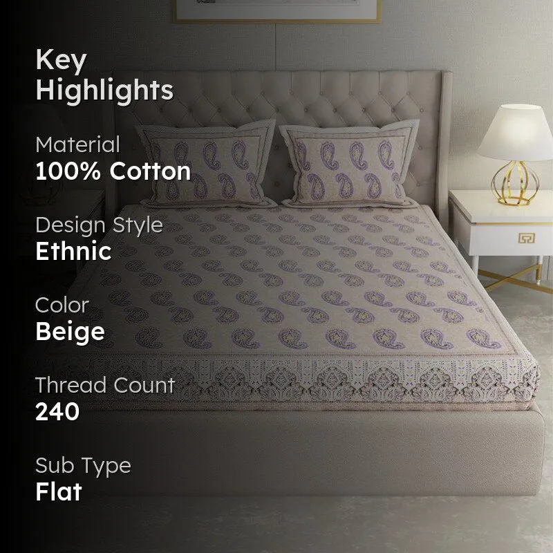 Suyash Printed Cotton Bedsheet (Beige) - 240 TC media 2