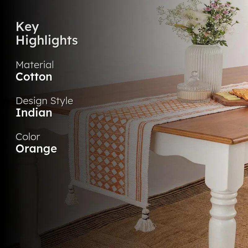 Diamond Tasseled Cotton Table Runner media 2