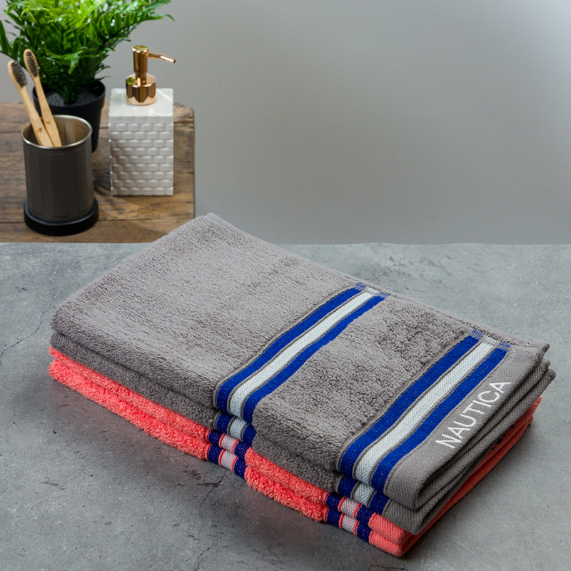Nautica Dove Dual Cotton Hand & Face Towel (Grey & Coral) - Set Of Four media 4