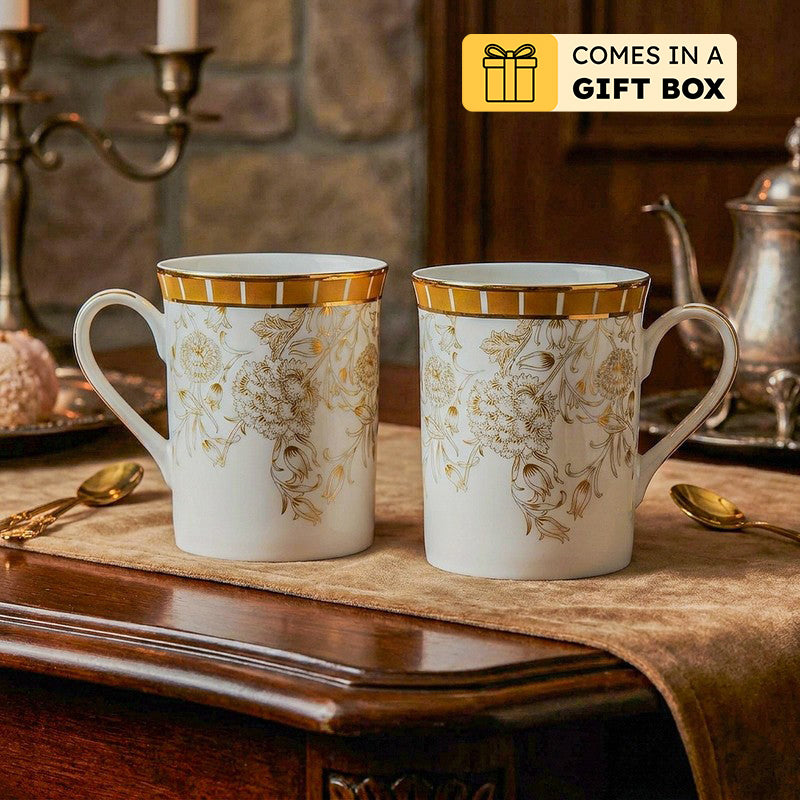 Gilded Iris Classic 24k Gold Brushed Porcelain Coffee Mug (300 mL Each/Gold) - Set Of Four