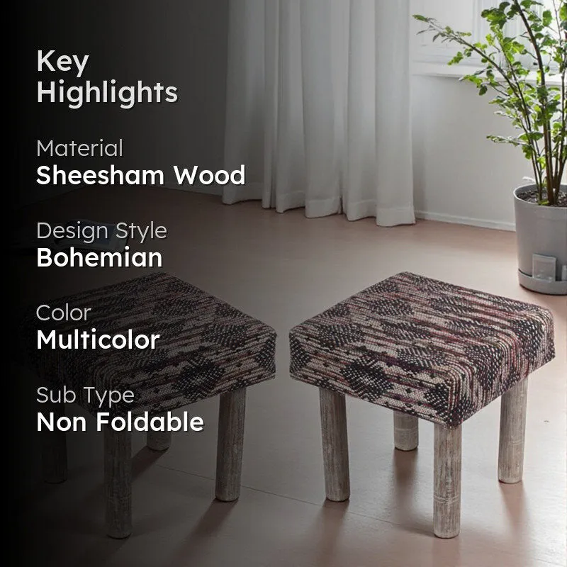 Savro Sheesham Wooden Stools (Multicolor) - Set Of Two media 2