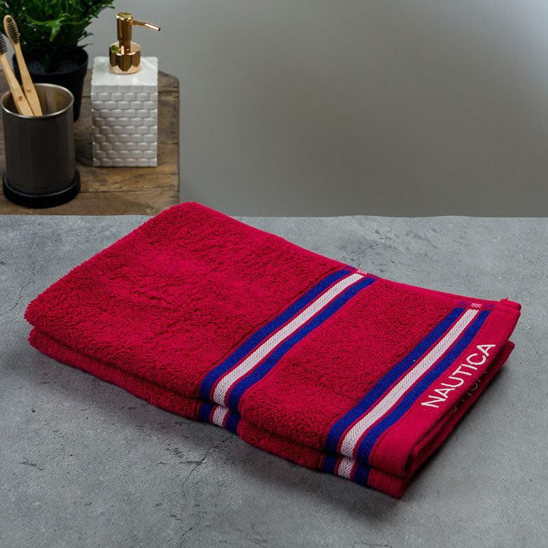 Nautica Dove Dual Down Cotton Hand Towel (Burgundy) - Set Of Two media 4