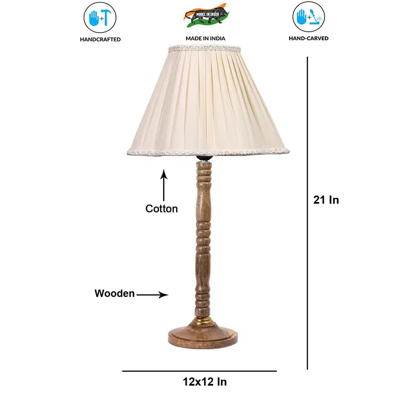 Circle Light Table Lamp With Wooden Base - White,Brown media 6